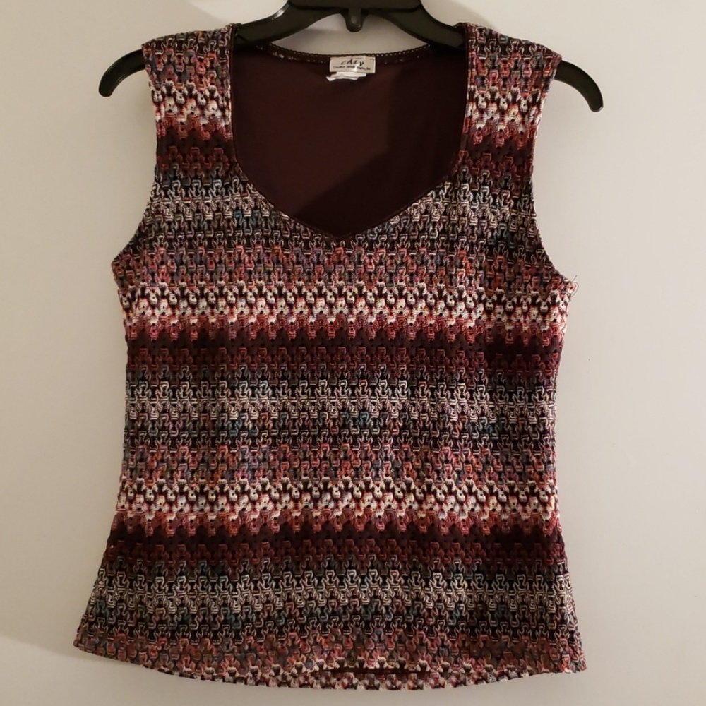 Boho style Knit tank with neutral colors.  Lined